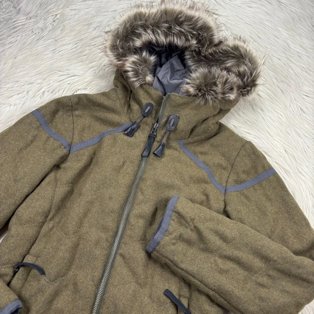 PrAna Women's‎ XS Olive Green Calla Zip-Up Wool Blend Jacket Gorpcore Cabincore